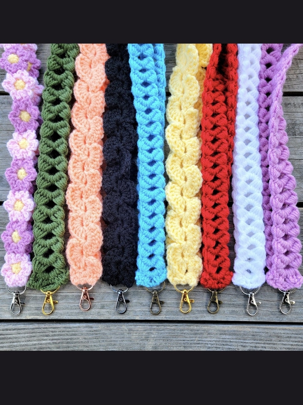 Crocheted ID Lanyard or Keychain Strap – Acrylic Yarn, Choose Color